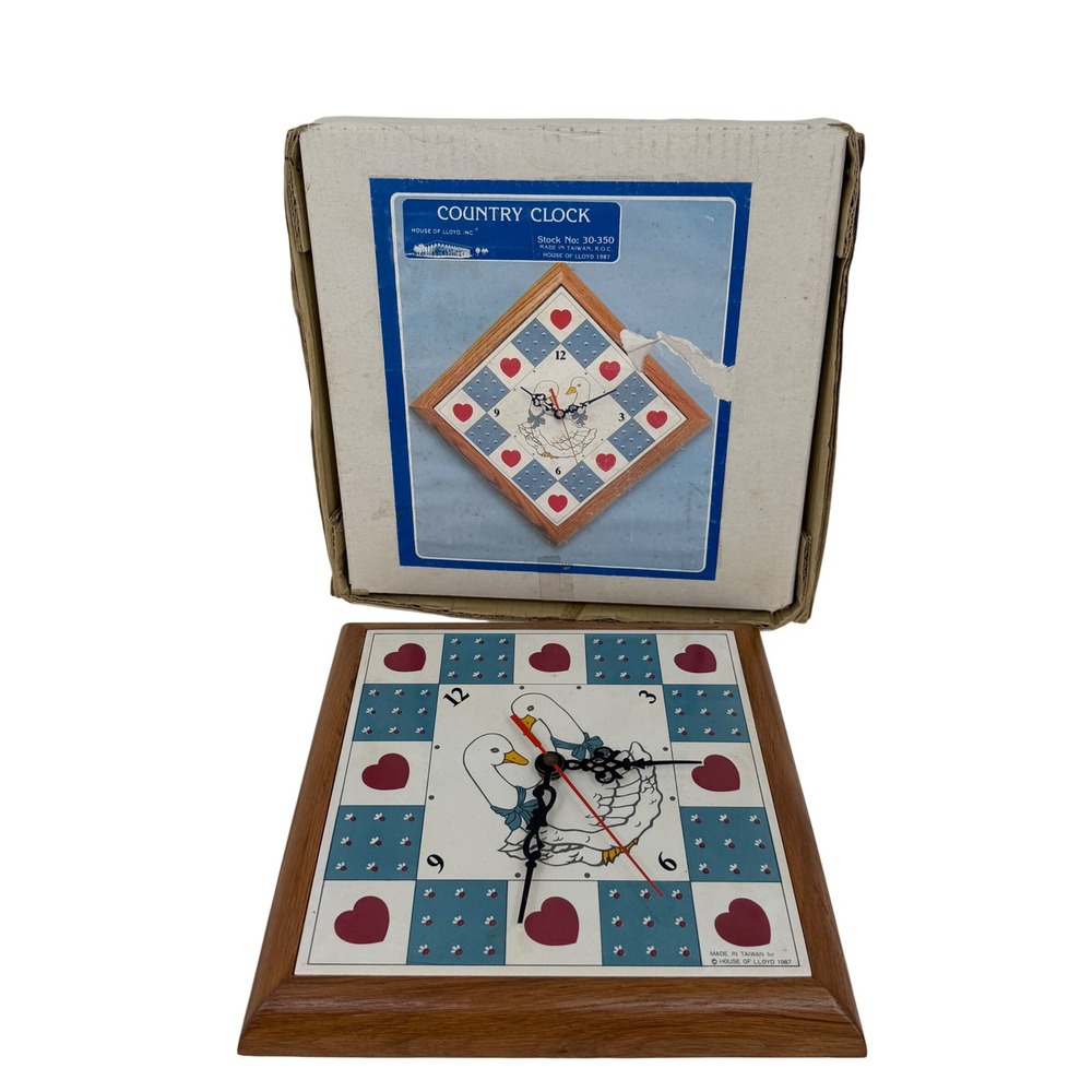 House of Lloyd 1987 Country Clock Geese Hearts Blue Cottagecore PARTS REPAIR